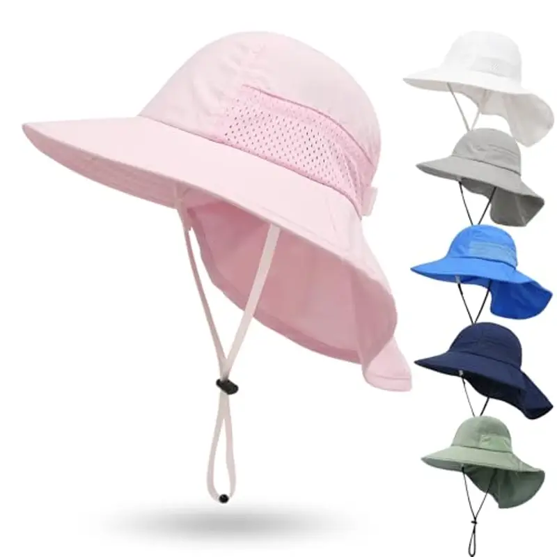 QIYIENDIAN Cappello da Sole per Neonati UPF 50+ Protezione Solare Regolabile Cappello a Secchiello per Bambini, Ragazzi e Ragazze(Pink,6-24M)