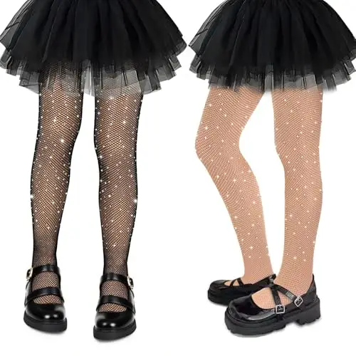 QIZHIQIAMY Collant Halloween Bambina, 2 PCS Calze a Rete Bambina, Calze a Rete con Strass Bambin, Calzamaglia Bambin,