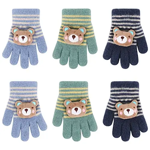 QKURT 3 Paia di Guanti Magici per Bambini e Bambine, Guanti a Maglia per Bambini Guanti Morbidi ed Elastici a dita