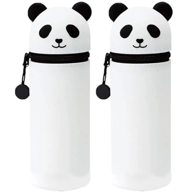 QRKPVHD Kawaii Astuccio Scuola 2 in 1 in Morbido Silicone, 2pcs Portapenne da Tavolo, Chiusura con Cerniera Pastelli Pennarelli, Astuccio Portapenne Animali Dolci panda, per scuola, uffici