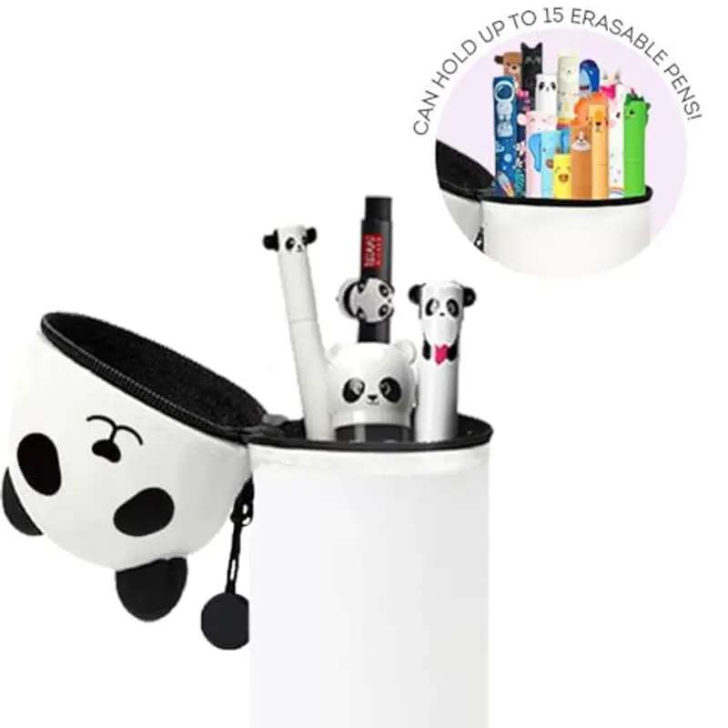 QRKPVHD Kawaii Astuccio Scuola 2 in 1 in Morbido Silicone, 2pcs Portapenne da Tavolo, Chiusura con Cerniera Pastelli Pennarelli, Astuccio Portapenne Animali Dolci panda, per scuola, uffici miniatura 2