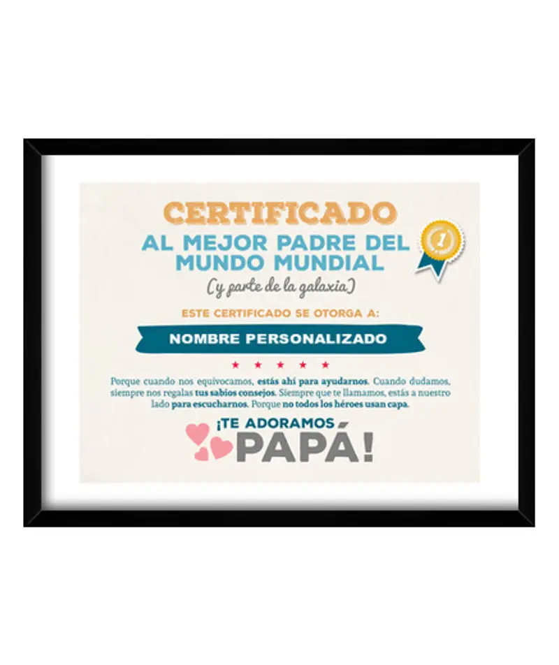 Quadro con cornice orizzontale certificato per il miglior padre del mondo (nome personalizzato) leggere descrizione ** **