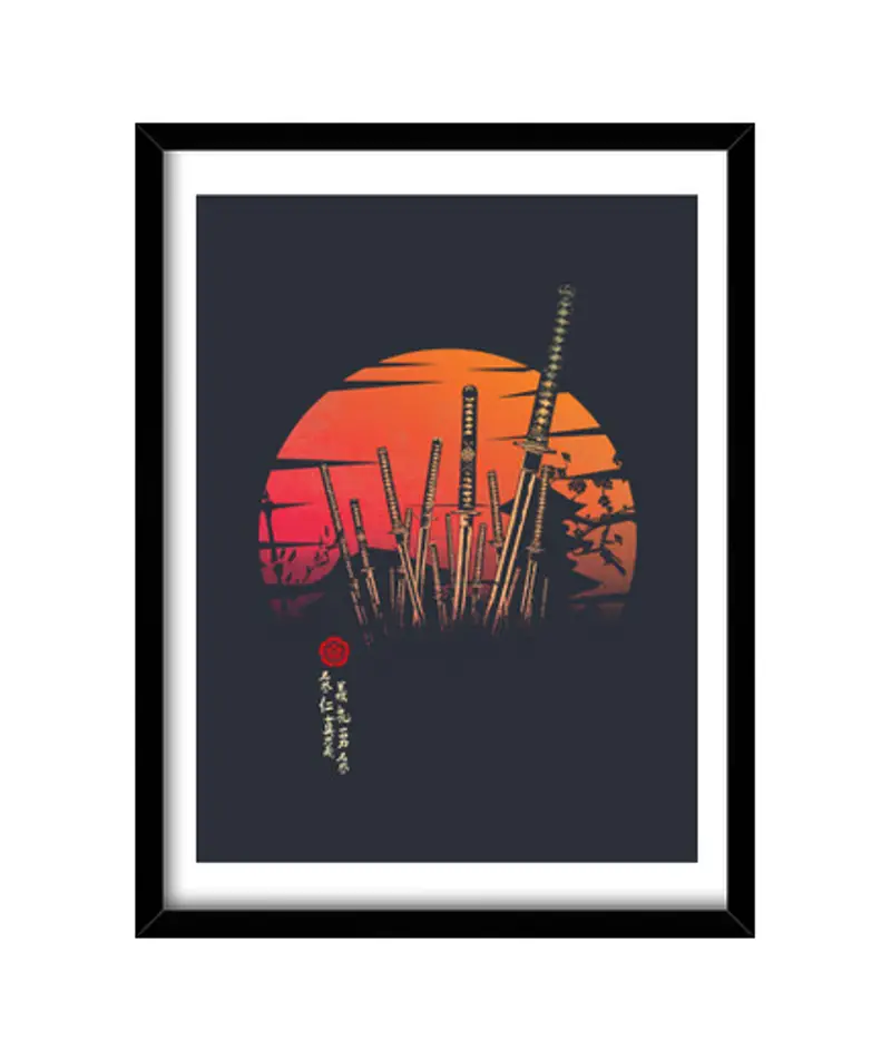 Quadro con cornice verticale battaglia dei samurai