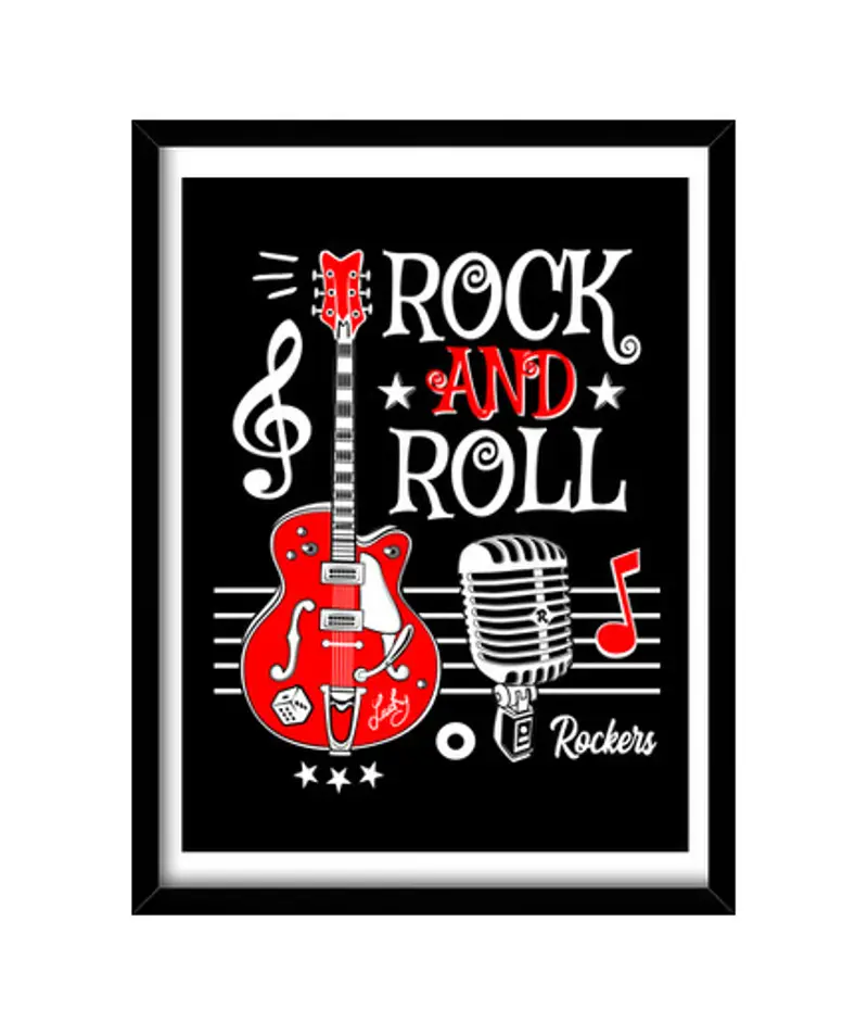Quadro con cornice verticale box rock chitarra rock and roll microfono vintage rockabilly musica rocker