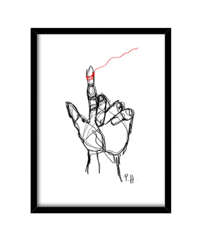 Quadro con cornice verticale filo rosso nero
