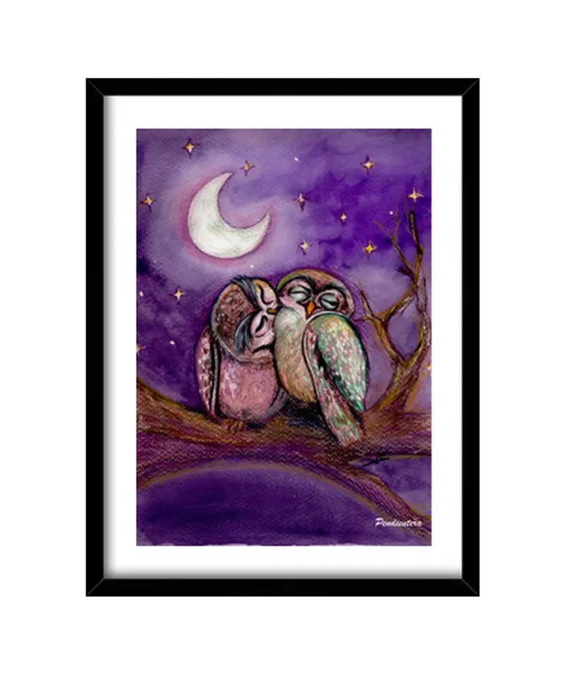 Quadro con cornice verticale gufi innamorati