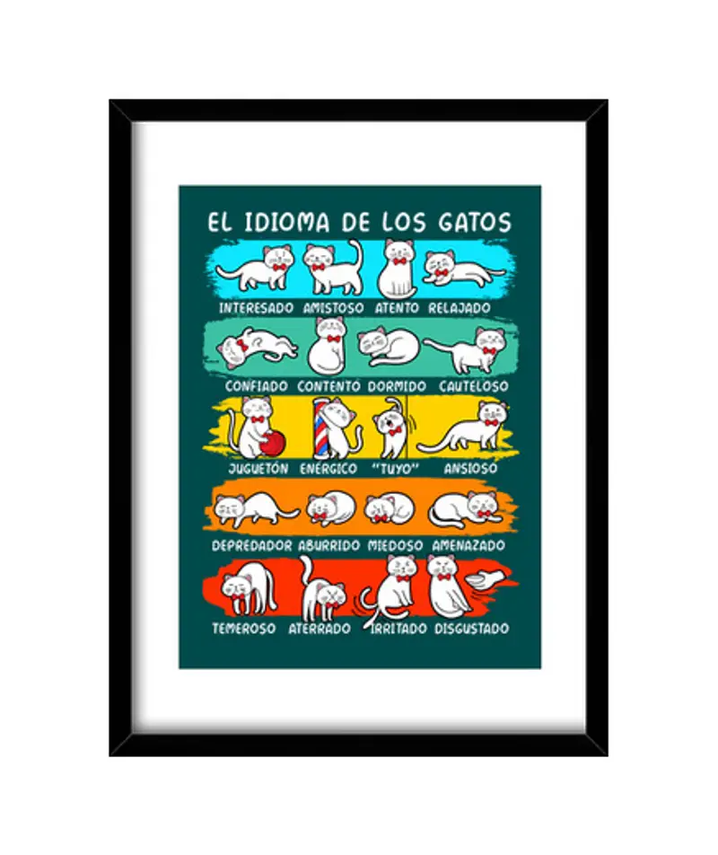 Quadro con cornice verticale il linguaggio dei los il linguaggio degli animali i gattini