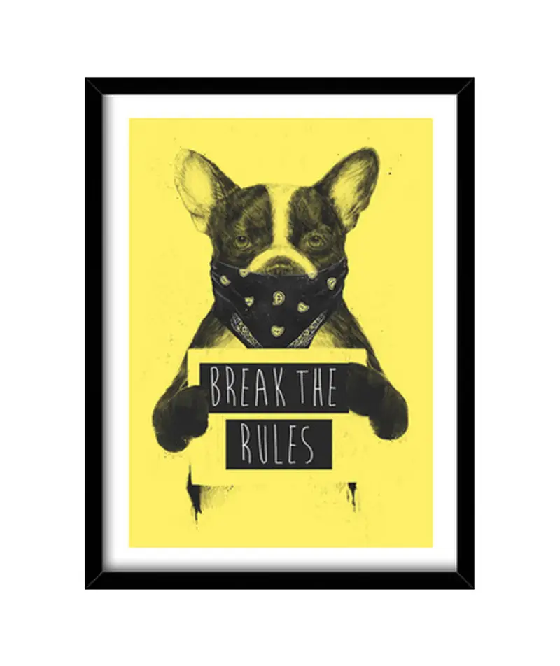 Quadro con cornice verticale ribelle cane giallo