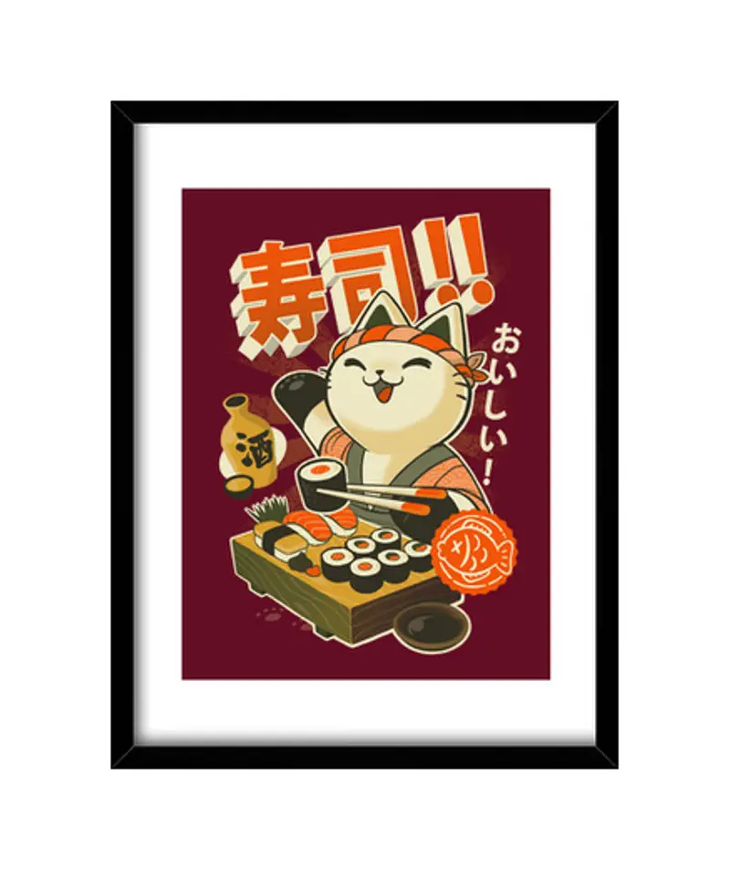 Quadro con cornice verticale stampa di sushi chef