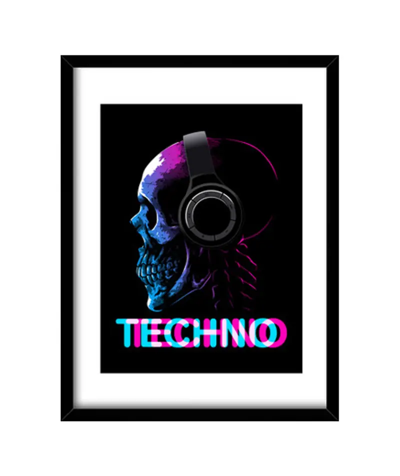 Quadro con cornice verticale teschio techno