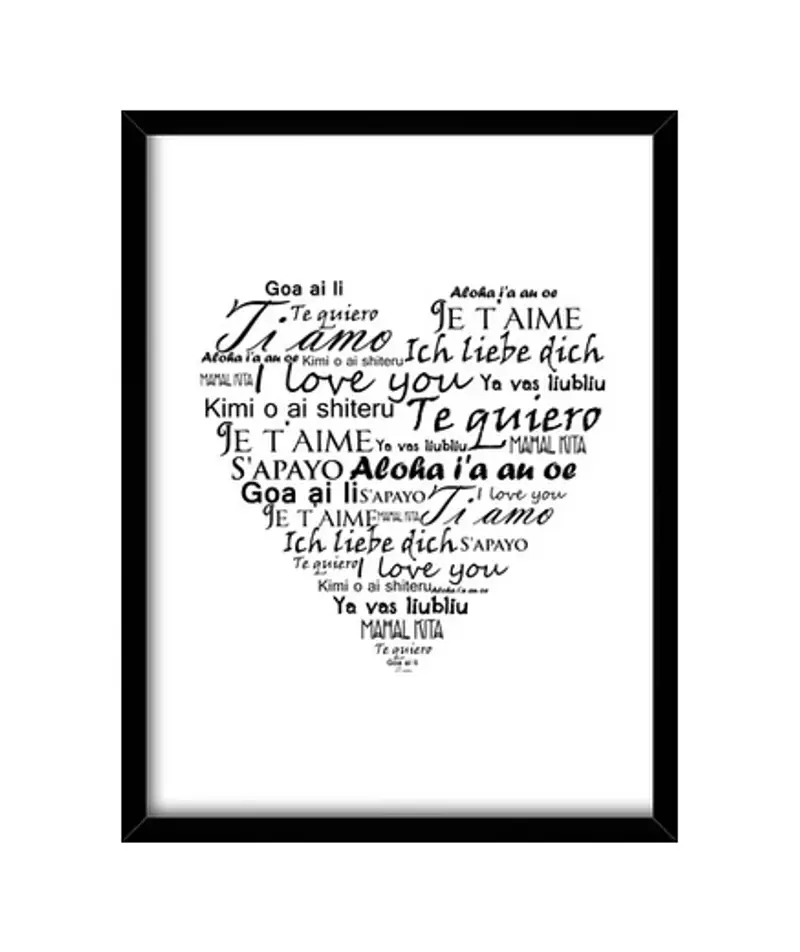 Quadro con cornice verticale ti voglio in vari lingue