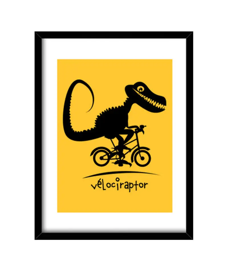 Quadro con cornice verticale velociraptor