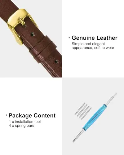 QUARKZMAN Cinturino in Vero Pelle Marrone Scuro 16mm di Larghezza, Cinturino Orologio Piatto Sottile Elegante in Pelle miniatura 3