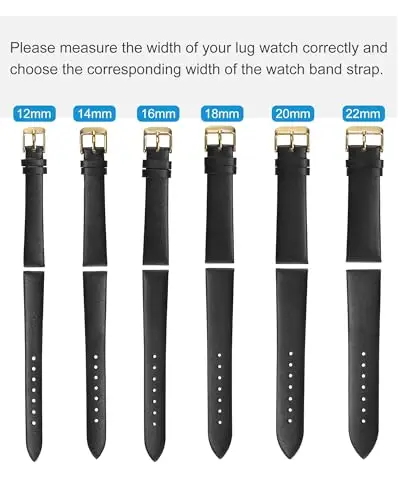 QUARKZMAN Cinturino in Vero Pelle Nero 14mm di Larghezza, Cinturino Orologio Piatto Sottile Elegante in Pelle con miniatura 2
