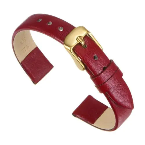 QUARKZMAN Cinturino in Vero Pelle Rosso 16mm di Larghezza, Cinturino Orologio Piatto Sottile Elegante in Pelle con