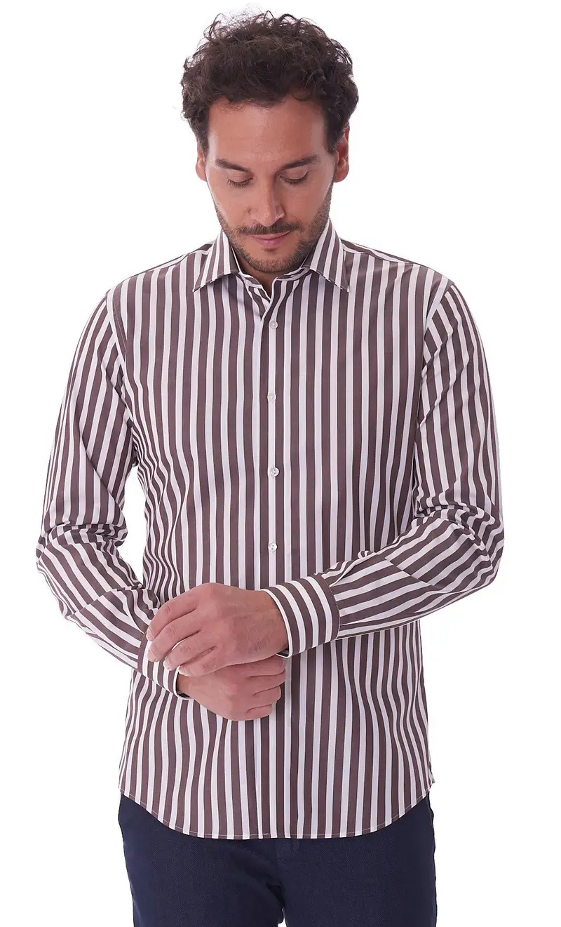 Camicia queensway a righe larghe modern fit, colore moro