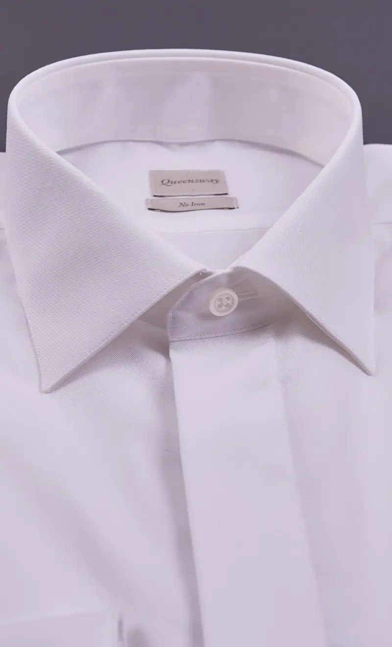 Camicia queensway bianca con bottoni coperti no stiro, colore bianco miniatura 2