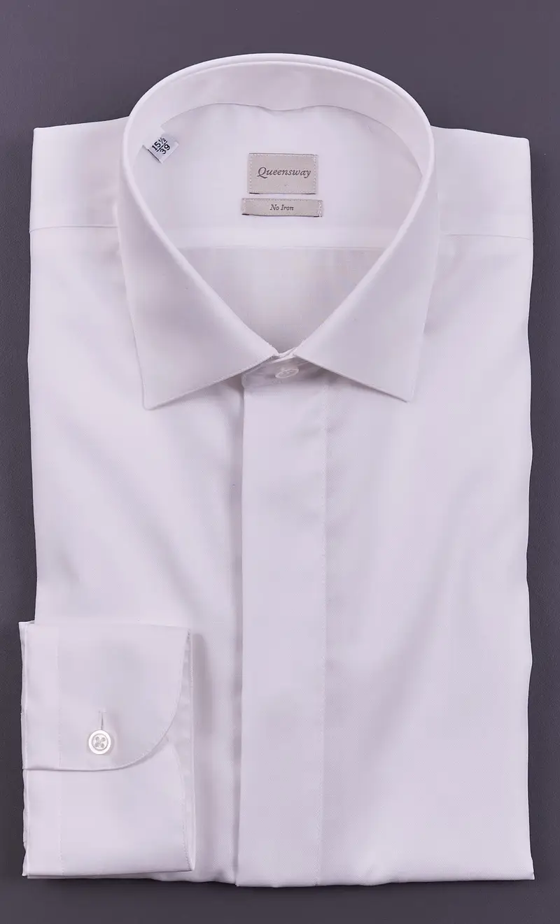 Camicia queensway bianca con bottoni coperti no stiro, colore bianco