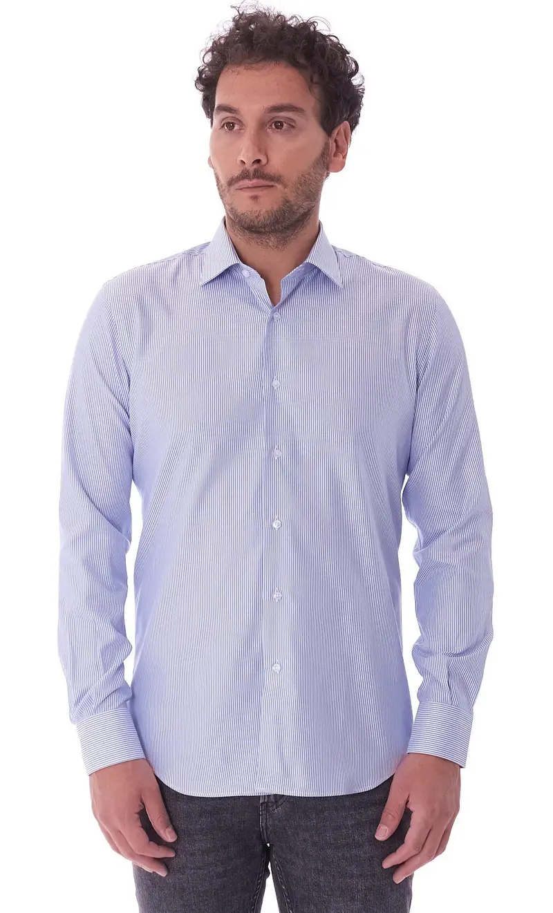 Camicia queensway rigata doppio ritorto, colore celeste