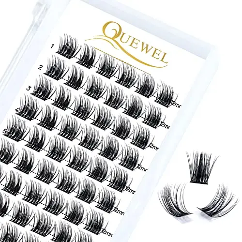 QUEWEL Cils individuels Cils individuels en grappe C Curl 12 mm Segments de cils Fond de teint large Cils individuels