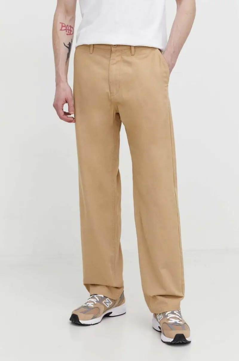 pantaloni in cotone colore beige