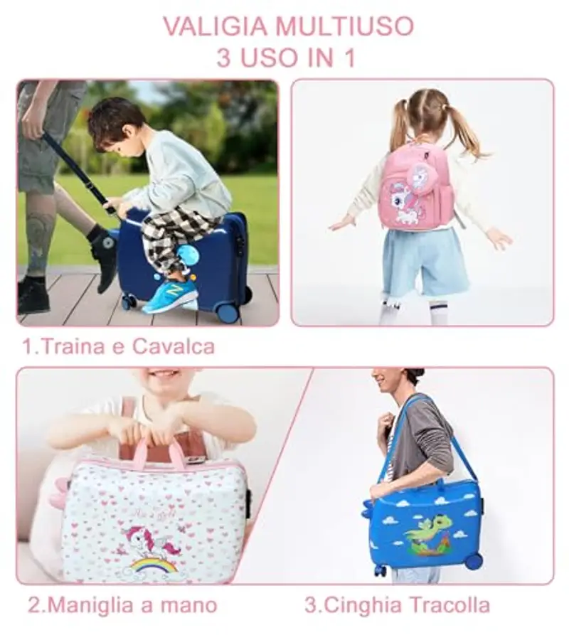 R.Leone Valigia Cavalcabile per Bambina EasyJet 45x36x20 cm + 30x23x14 cm Set 2 Pezzi Trolley Bagaglio a mano 4 Ruote e Zaino 325 (Astronauta, Valigia 45x36x20cm+Zaino) miniatura 2