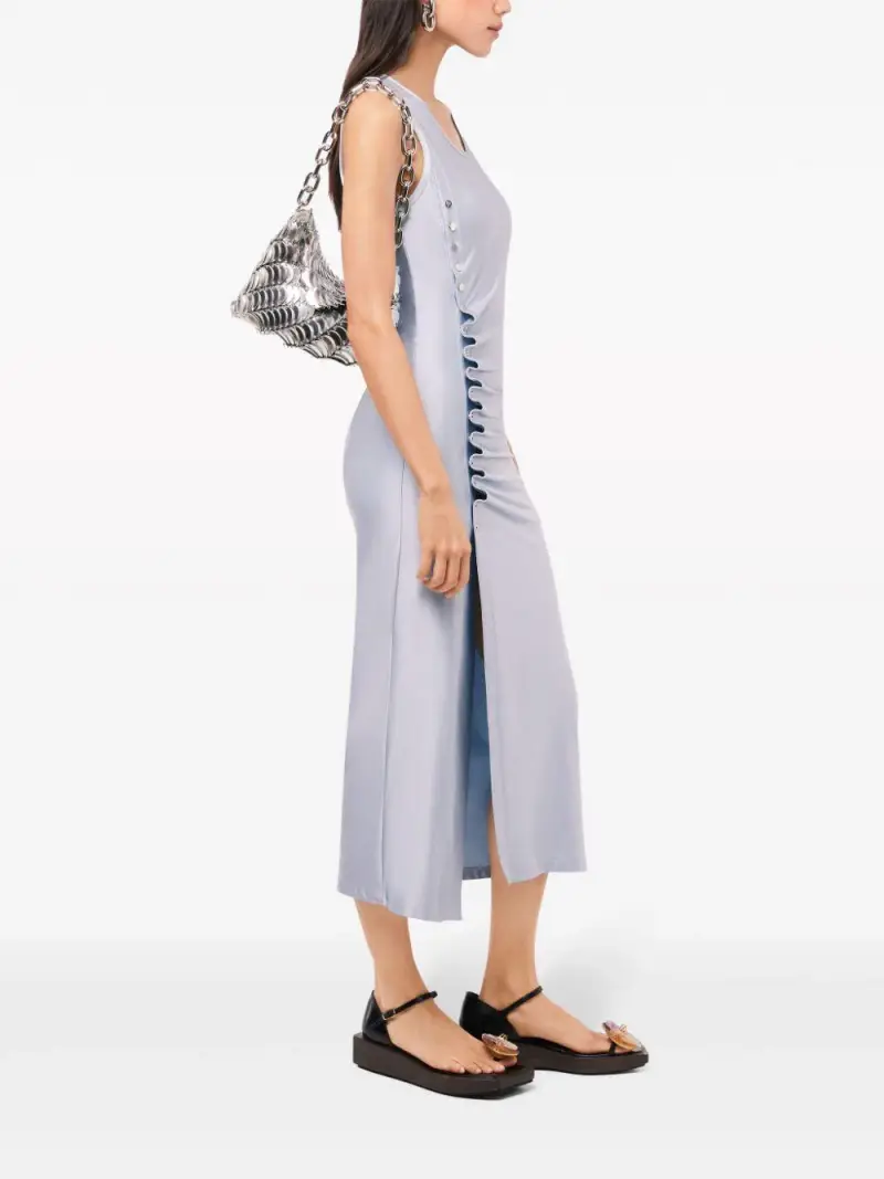 Abito midi celeste polvere smanicato miniatura 3