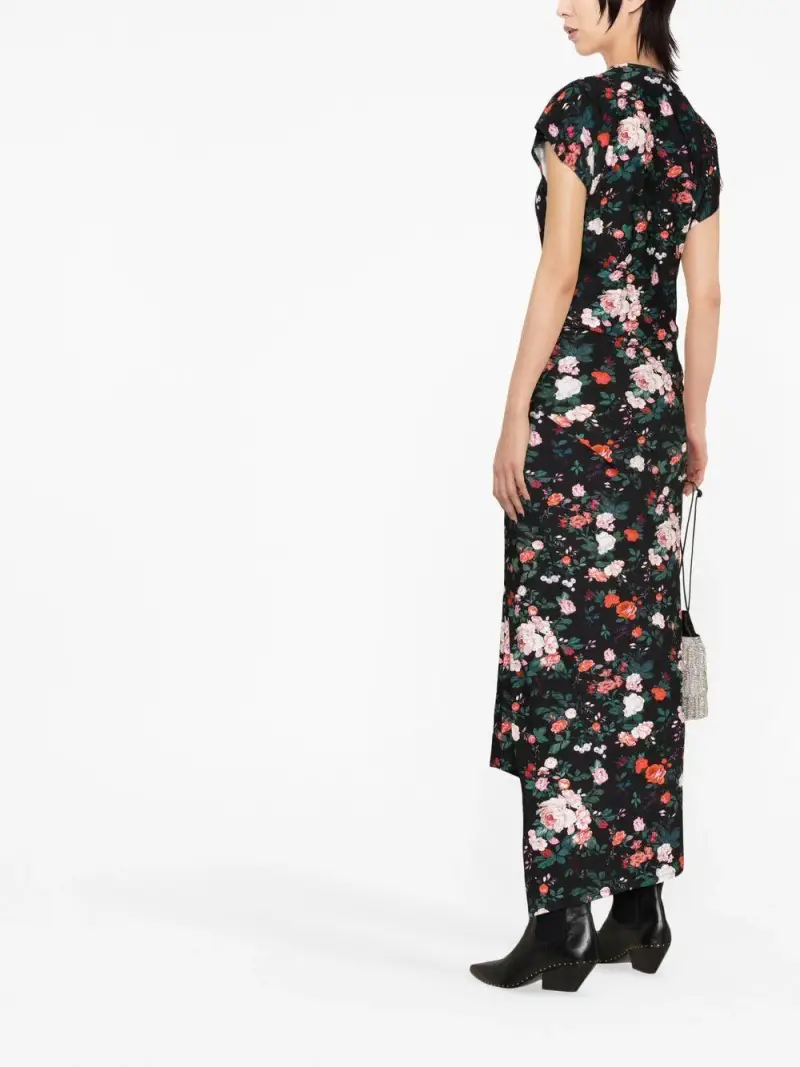 Abito midi con nodo e fantasia floreale Nero miniatura 2