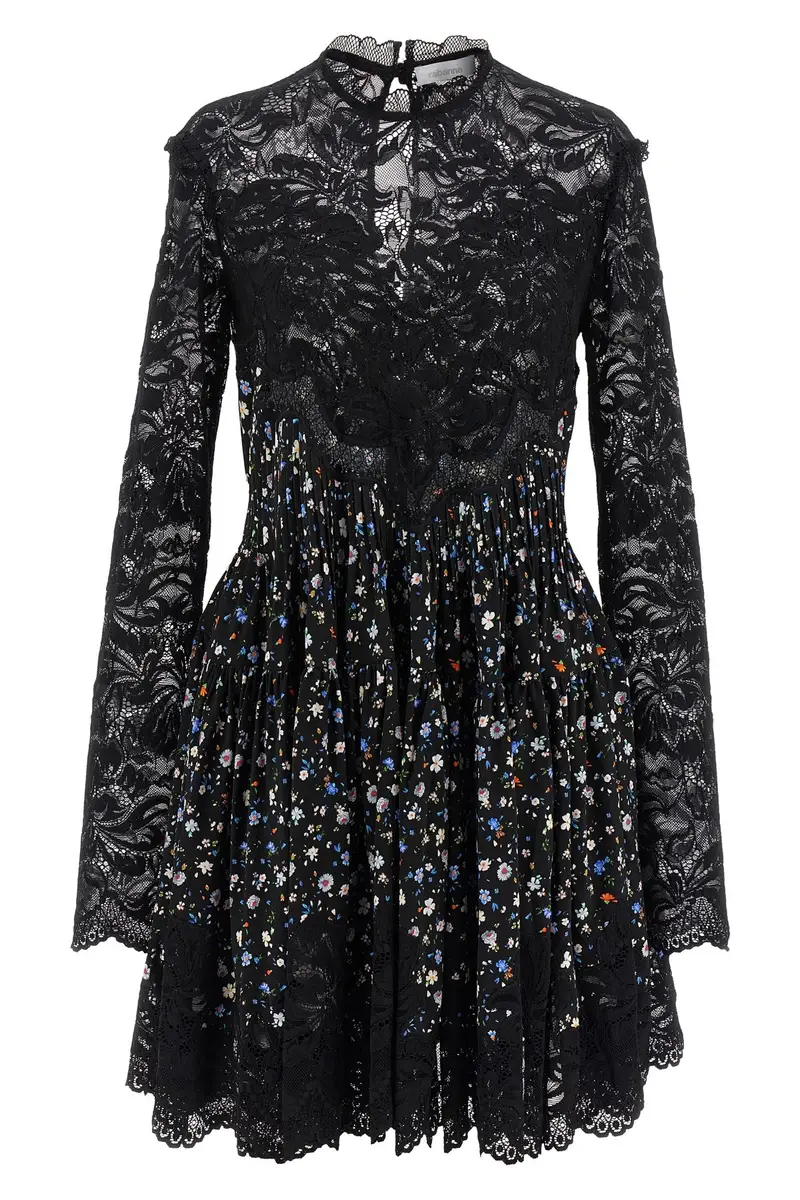 Abito Pizzo Floreale Nero