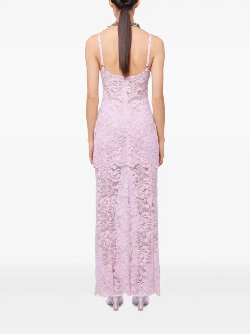 Rabanne Abito lungo rosa in pizzo miniatura 2