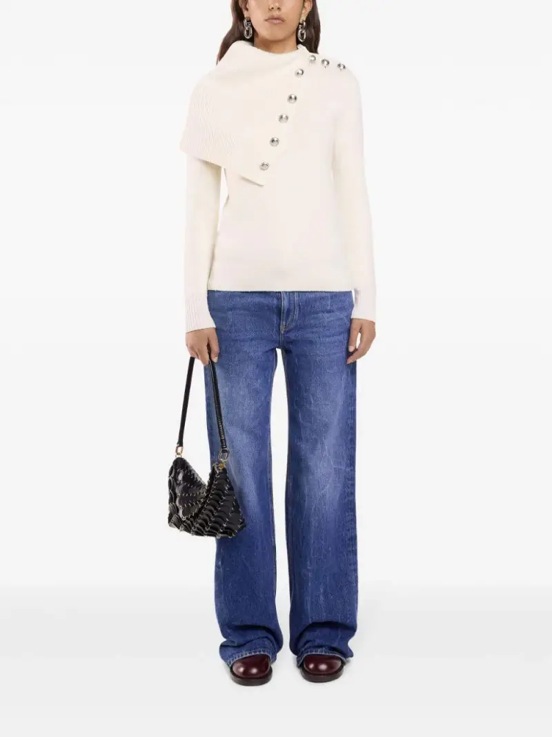 Maglia bianca collo largo e bottoni lqnq Bianco miniatura 3