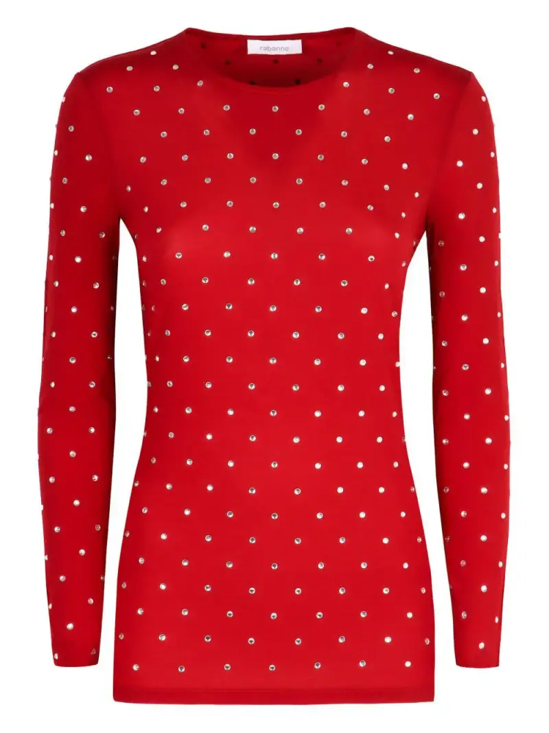 Maglia rossa strass all-over Rosso miniatura 2