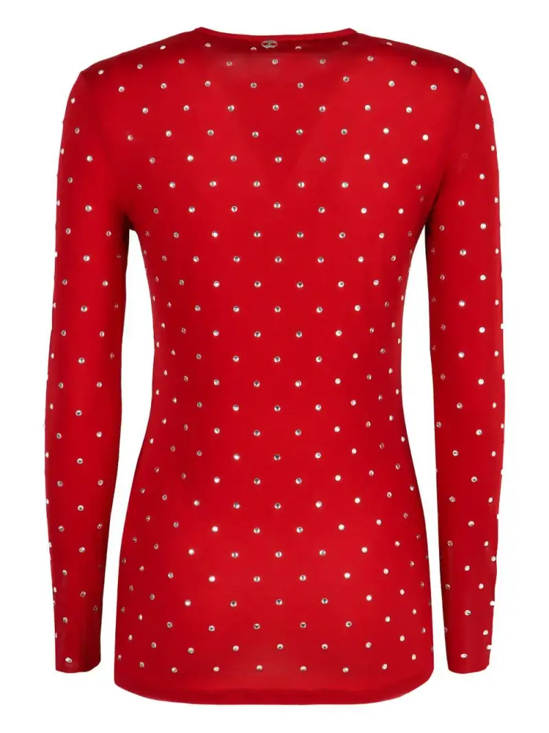 Maglia rossa strass all-over Rosso miniatura 3