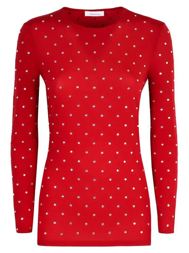 Maglia rossa strass all-over Rosso