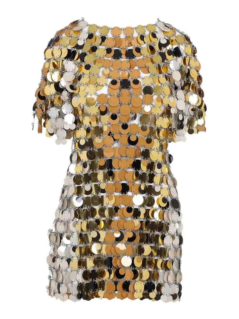 Mini abito di poliestere Oro