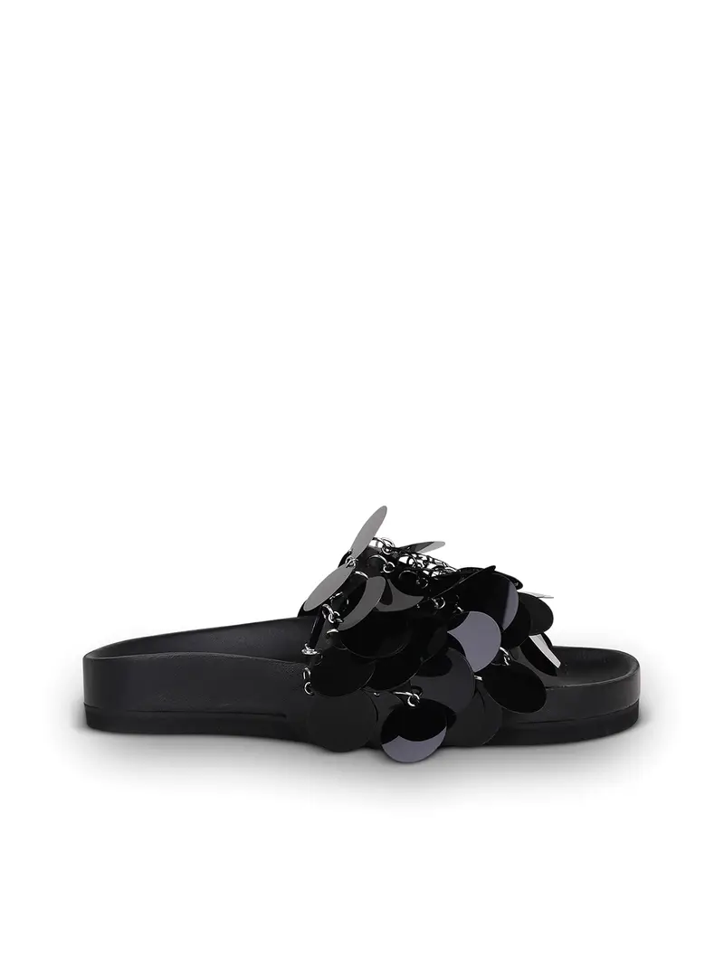 Sandali sliders con paillettes Nero