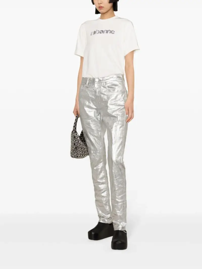 T-shirt bianca logo lettering strass Latte miniatura 2