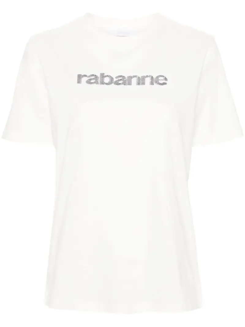 T-shirt bianca logo lettering strass Latte