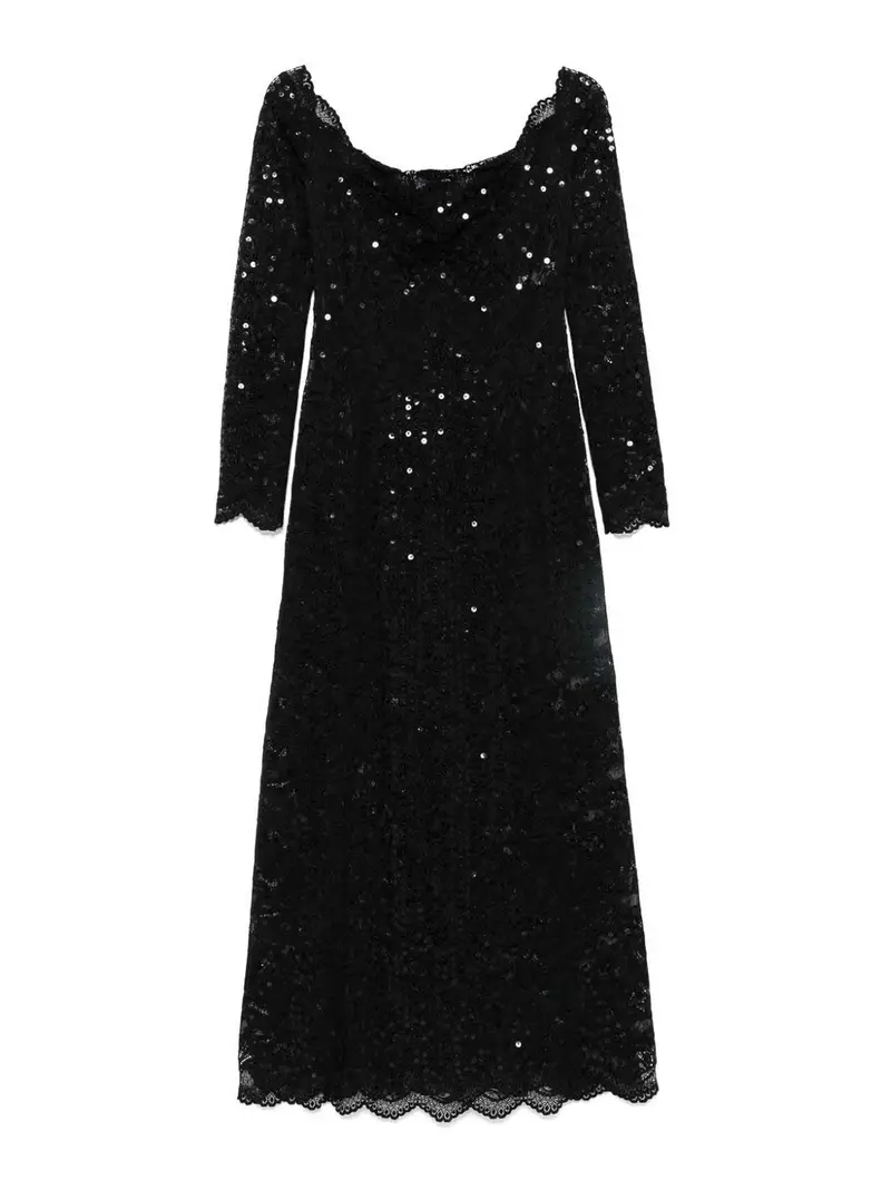 Vestito lungo in pizzo con paillettes Nero