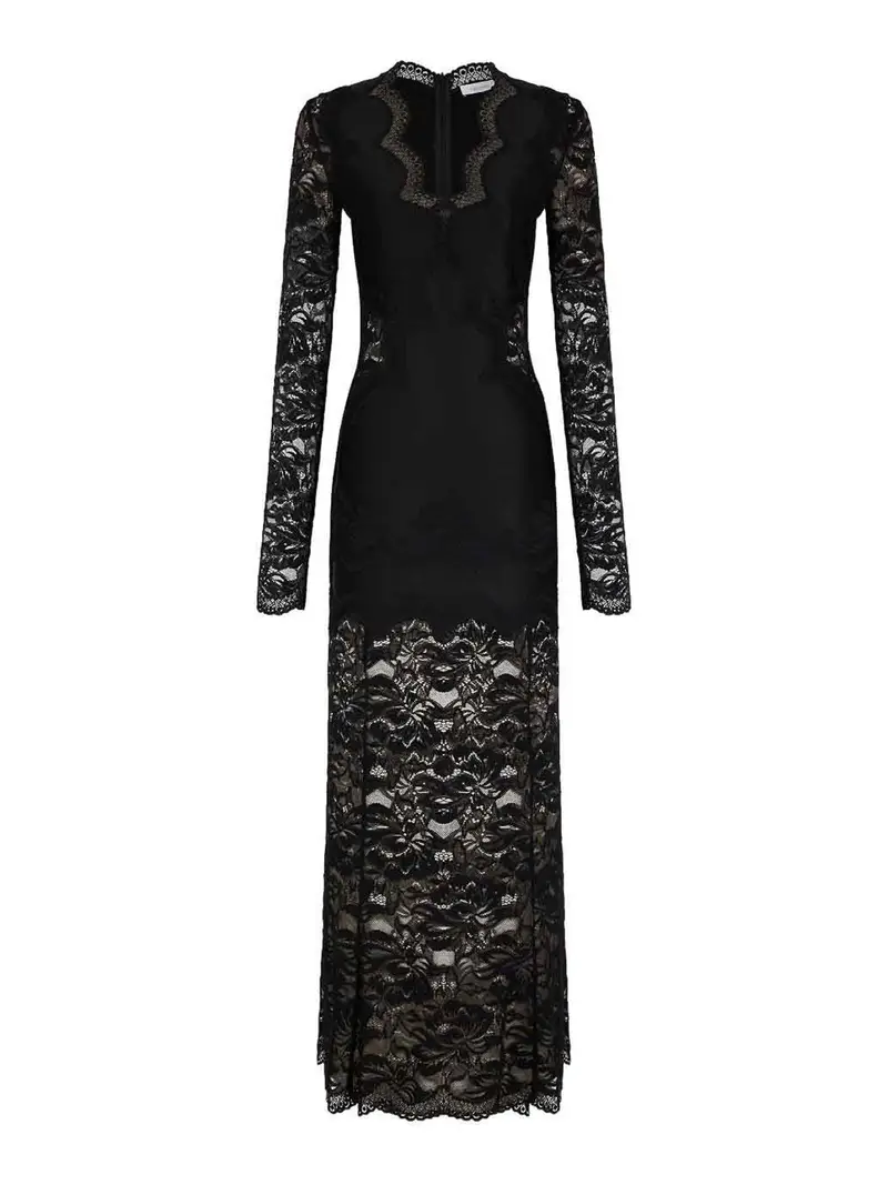 Vestito lungo in pizzo nero