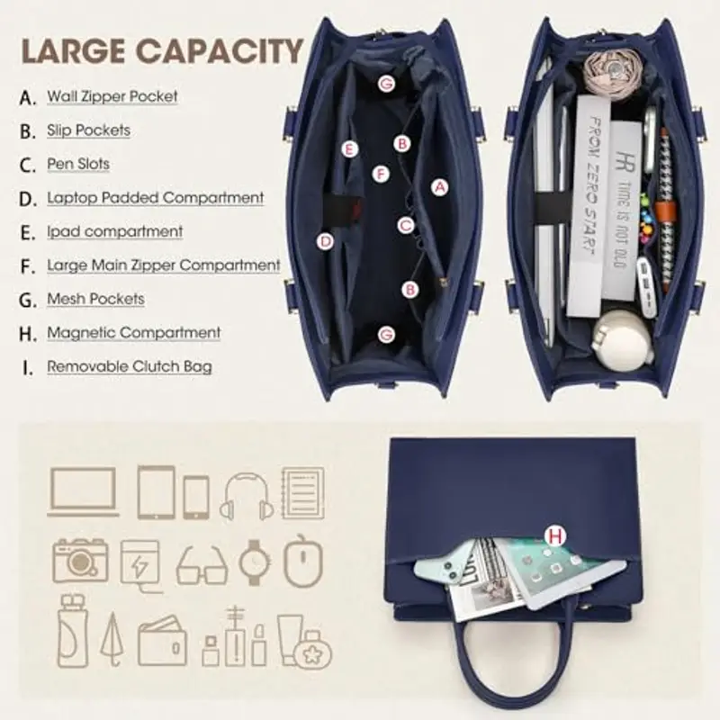 RAINSMORE Borsa Donna Borse Università Grande Borsa Lavoro Tracolla Blu miniatura 3