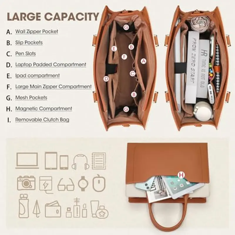 RAINSMORE Borsa Donna Grande Borsa Lavoro Donna Impermeabile Borsa Porta PC Donna 15.6 Pollici miniatura 3