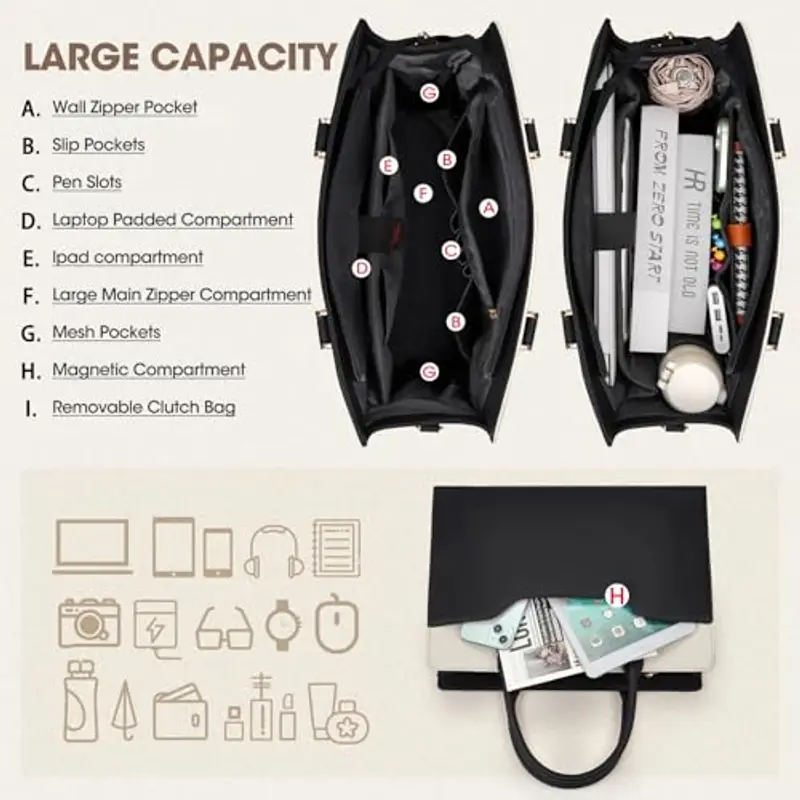 RAINSMORE Borsa Donna Grande Borsa Lavoro Donna Impermeabile Borsa Porta PC Donna 15.6 Pollici miniatura 3