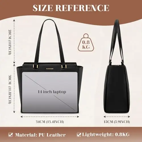 RAINSMORE Borsa Donna Grande Borsa Università Impermeabile Shopper Tote Pelle PU Borse da Lavoro con 14 Pollici Laptop miniatura 2