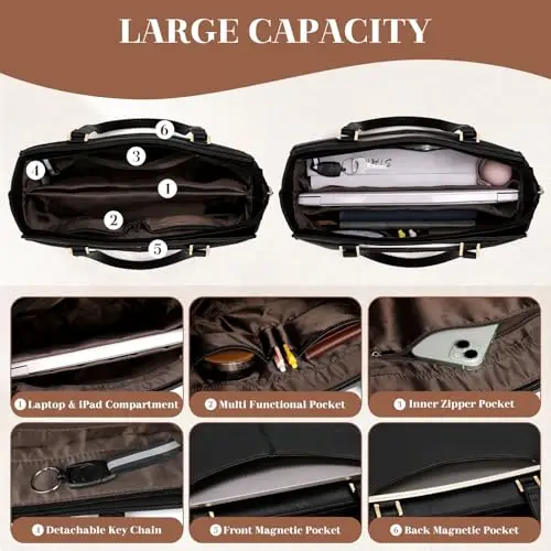 RAINSMORE Borsa Donna Grande Borsa Università Impermeabile Shopper Tote Pelle PU Borse da Lavoro con 14 Pollici Laptop miniatura 3