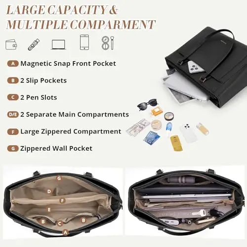 RAINSMORE Borsa Donna Grande Capacità Borsa Lavoro Donna Borse Università Tracolla Ufficio Spalla in PU Pelle Borse miniatura 3