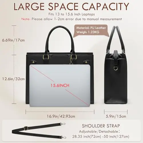 RAINSMORE Borsa Lavoro Donna PU Pelle Borsa Porta PC Donna Ufficio Borsa Università donna Tote Bag Tracolla Grande 15.6 miniatura 3