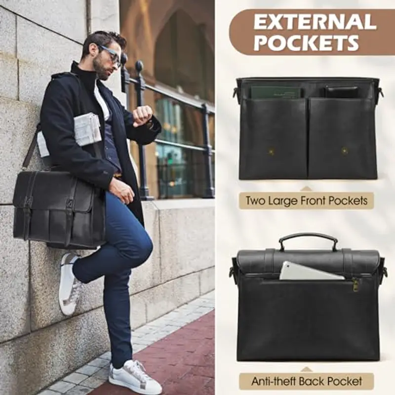 RAINSMORE Borsa Porta PC 15.6 Pollici Lavoro Uomo Ufficio in Pelle PU a Tracolla Documenti Computer Portatile miniatura 3