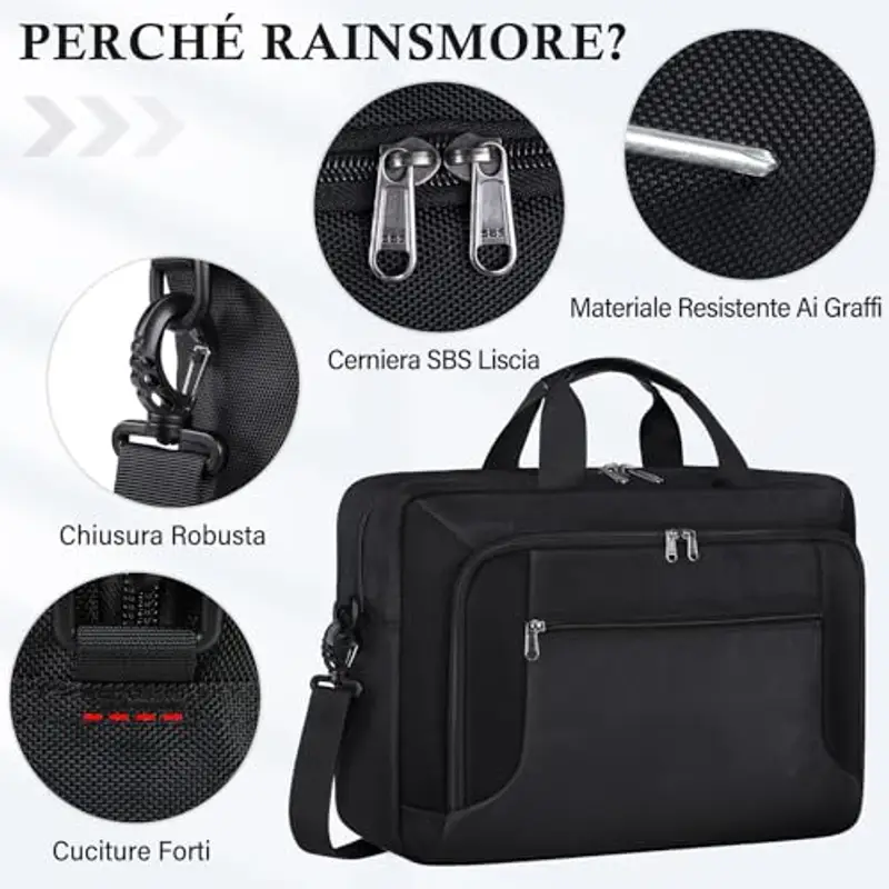 RAINSMORE Borsa Porta PC 17-16 Pollici Borsa Lavoro Uomo Borsa Computer Borsa Laptop Borsa Insegnante Porta Documenti per Università Ufficio Professoressa Scuola Nero miniatura 2