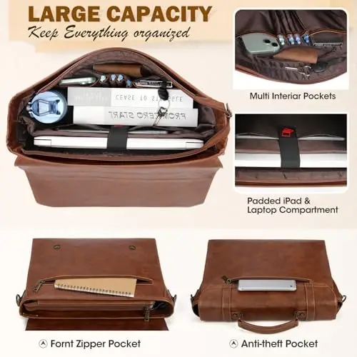 RAINSMORE Borsa Porta PC 17.3 Pollici Borsa Lavoro Uomo Pelle PU Borsa Computer Impermeabile Borsa Tracolla Valigetta miniatura 3